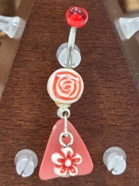 Painful Pleasures ✦ Red Rose Floral Dangle Navel Ring ✦ 14G Surgical Steel NWT